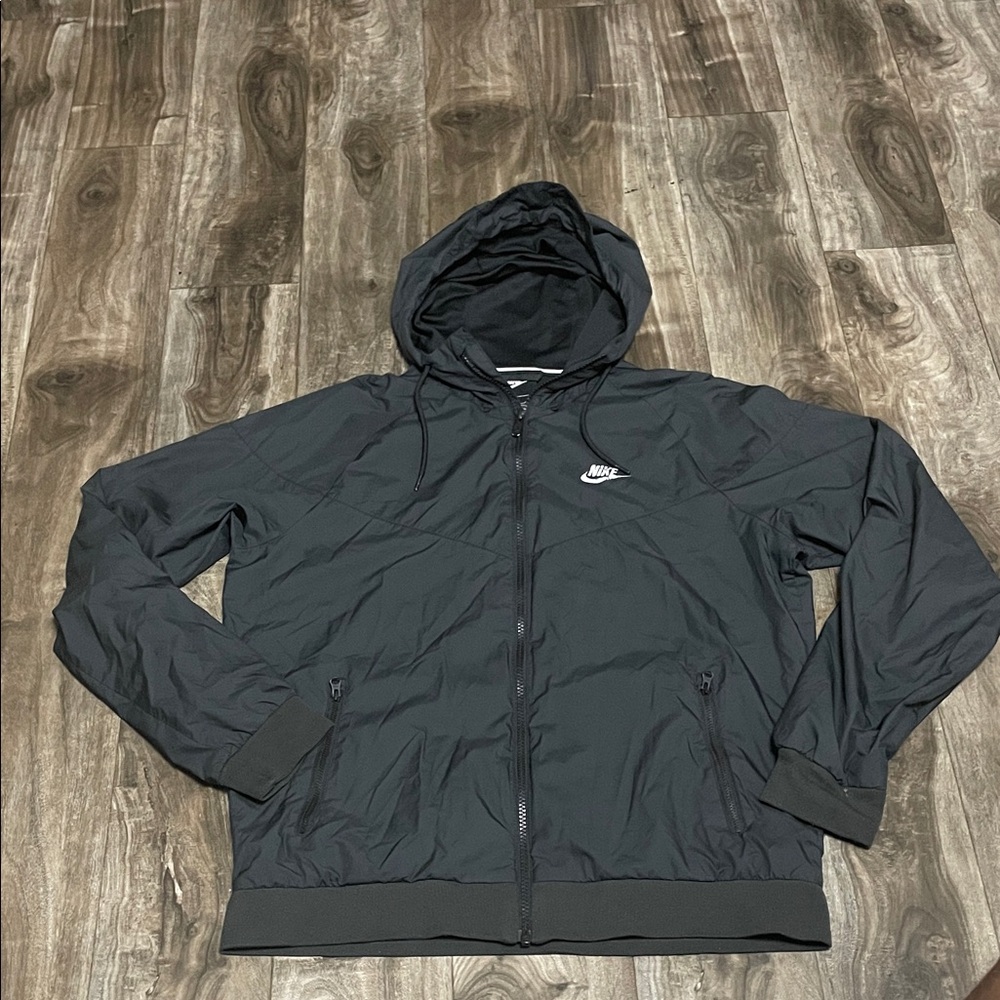 Nike Men Black Charcoal Windrunner Windbreaker Jacket FullZip Hooded Size Medium